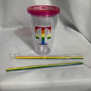 Tumbler with Rainbow Logo and Pink Lid
